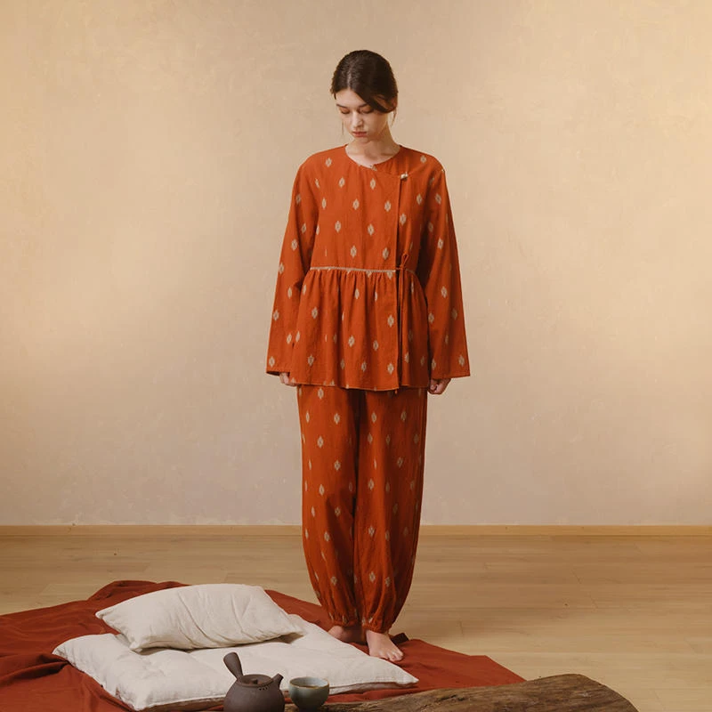 朵朵可可睡衣女士春秋冬季纯棉舒适中式休闲长袖家居服套038