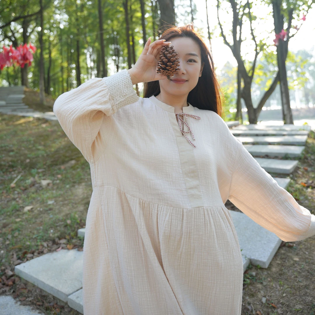 朵朵可可睡衣女秋季天棉气质长袖清雅显瘦外穿居家睡裙连衣裙