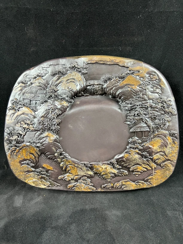 精品端砚《湖光揽胜砚》-坑仔岩，尺寸：25x20x4.5cm