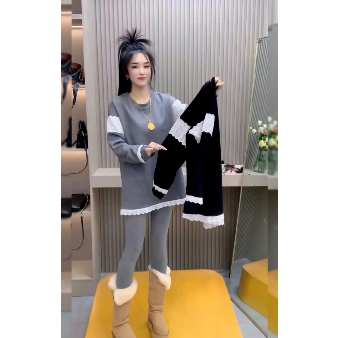 新款拼接设计感加厚卫衣冬季新款韩版宽松显瘦时尚休闲打底衫上衣