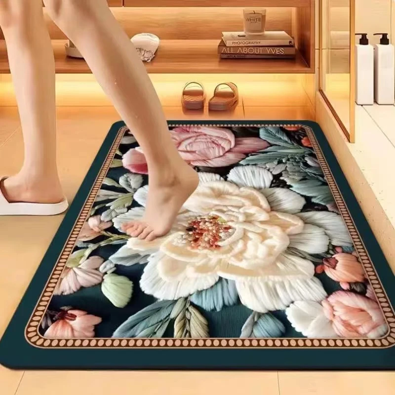 中式软硅藻卫生间门口地垫浴室吸水脚垫耐脏洗澡间门垫国风防滑垫