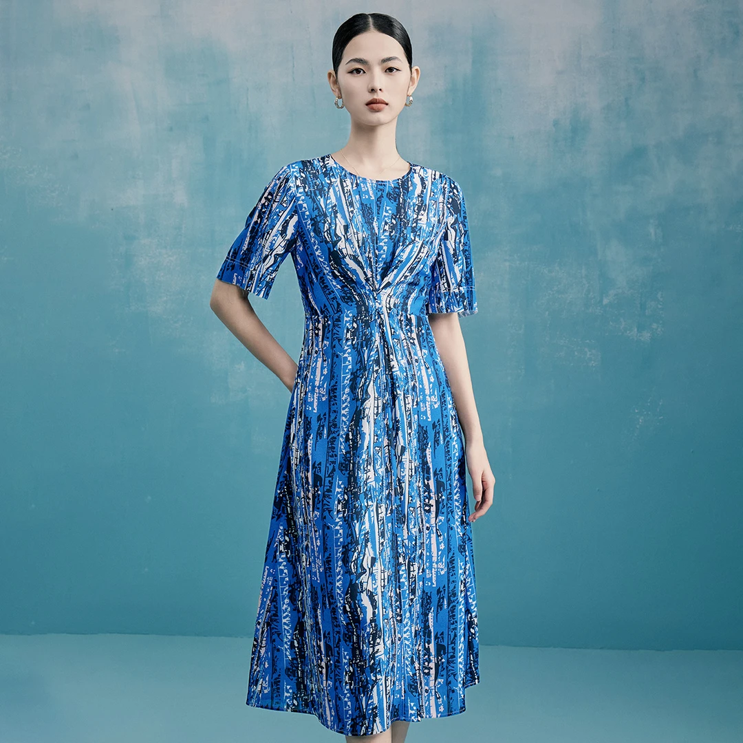 【联想惠甄选】马天奴显瘦气质蓝色时尚收腰女装连衣裙VDS596DRX0
