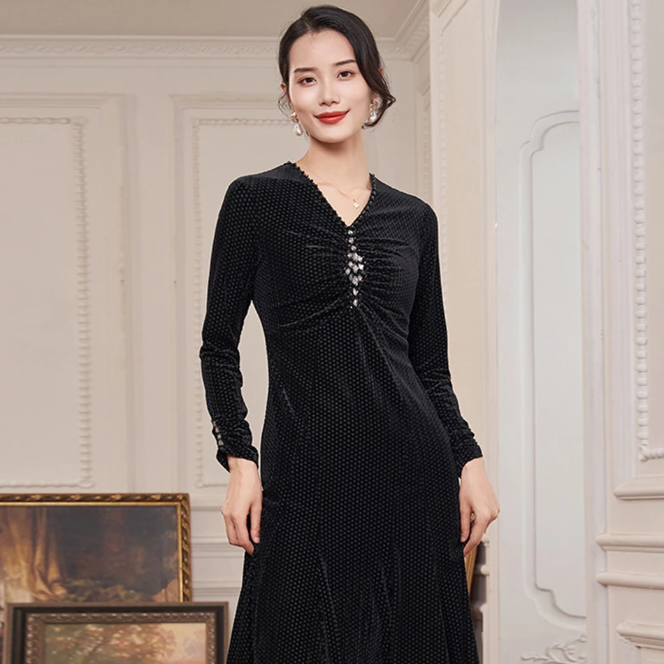 【粉丝专属】显瘦气质长袖收腰时尚连衣裙VDS186DRX0