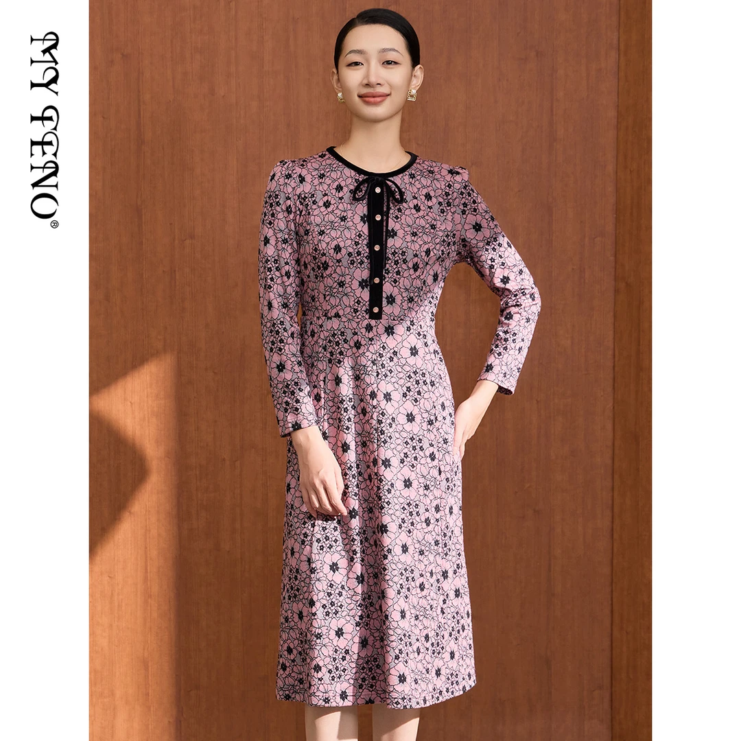 【马天奴】碎花显瘦气质时尚长袖连衣裙VDAB33DRX0