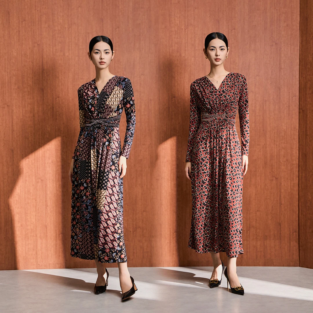 MY TENO/马天奴VDA349碎花显瘦气质长袖时尚收腰女装连衣裙