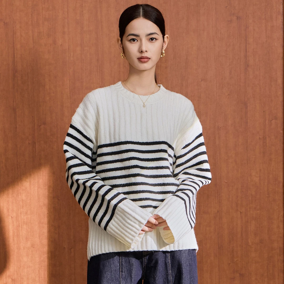 【专场福利】长袖休闲宽松撞色针织衫VDA817SWH0