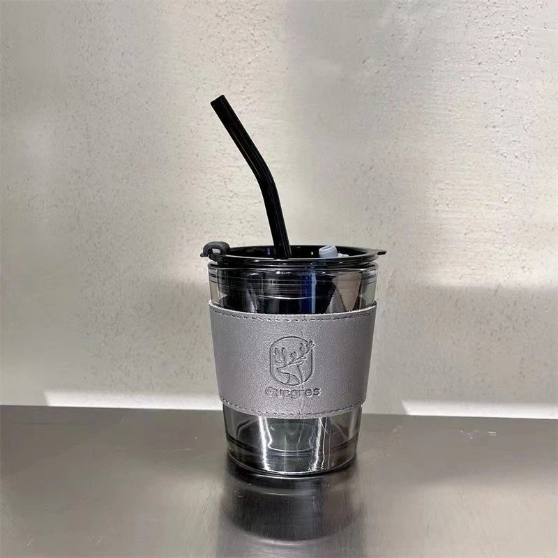 小鹿带皮套咖啡玻璃杯多色随机发不可选择