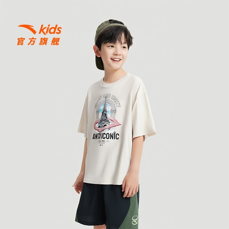 安踏儿童针织短袖透气疾飞速干凉感运动夏季T恤372437111