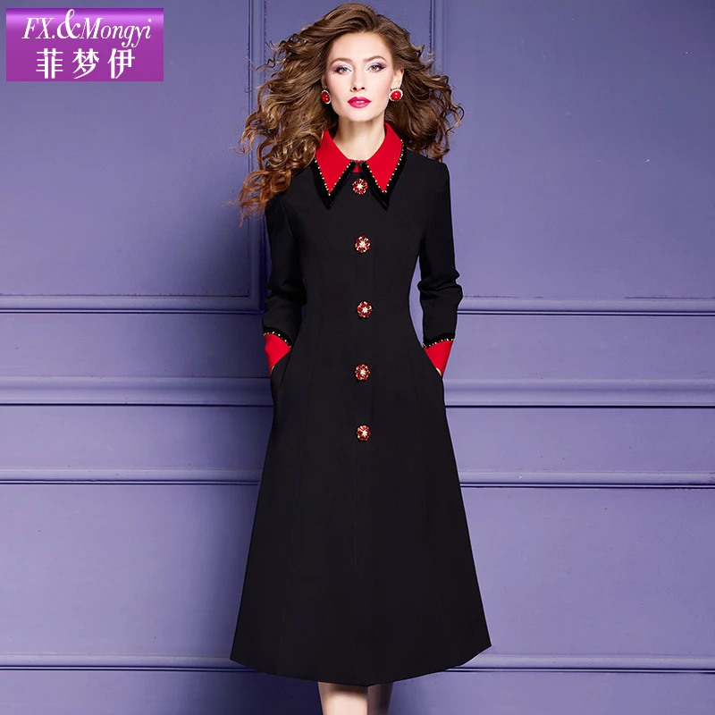 菲梦伊黑色衬衫连衣裙女秋季法式高级感显瘦修身钉珠裙子53310