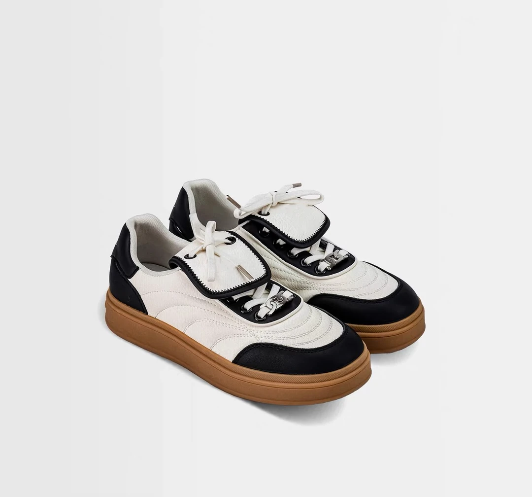 C853  黑色 时尚百搭厚底圆头系带女休闲德训鞋