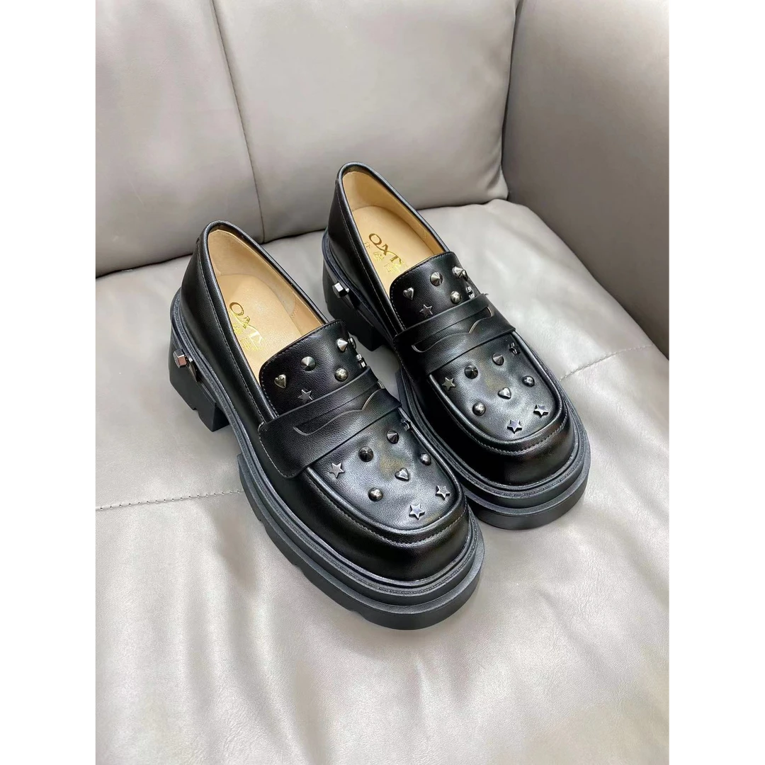 QMS1024-2230  黑色  厚底舒适圆头单鞋 时尚女士乐福鞋