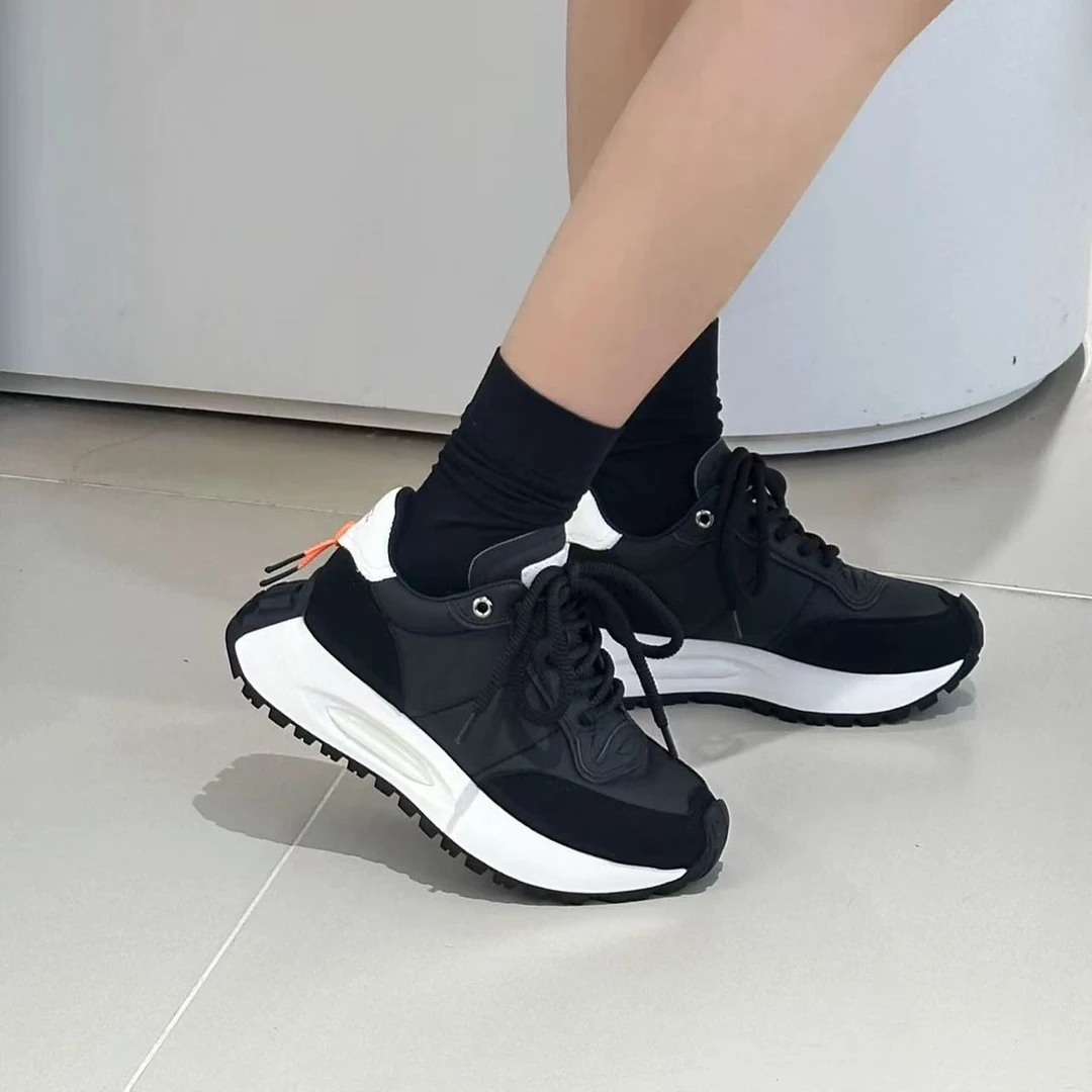 C370  黑色  时尚厚底圆头高帮系带女休闲老爹鞋 阿甘鞋