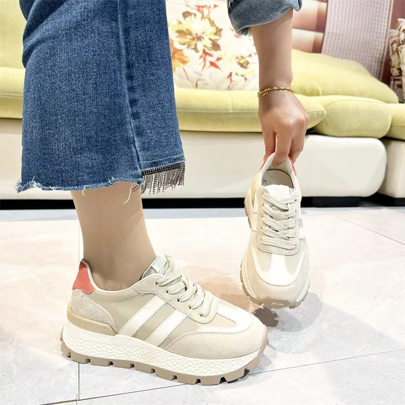 C350 奶桔  时尚厚底圆头系带女休闲运动鞋