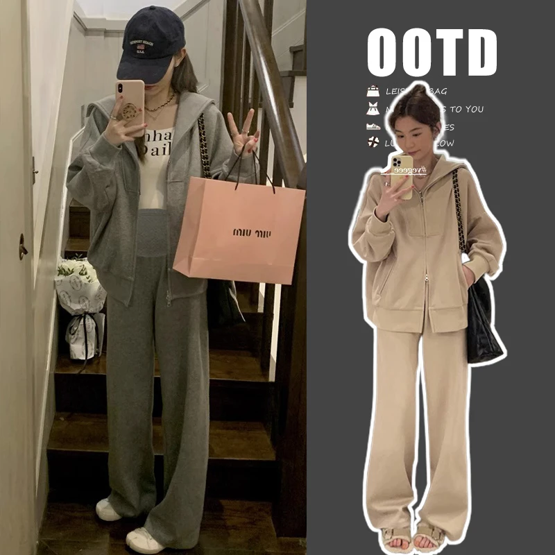 孕妇装秋冬季两件套韩版针织连帽开衫百搭气质慵懒风休闲套装洋气