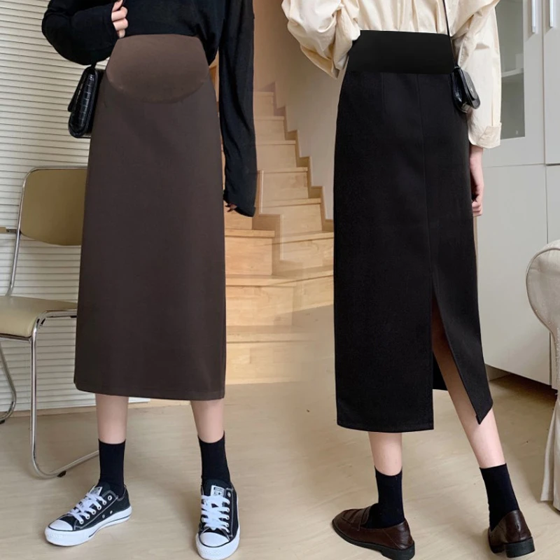 孕妇装毛呢半身裙2024秋冬季新款外穿百塔高腰显瘦中长款包臀裙子
