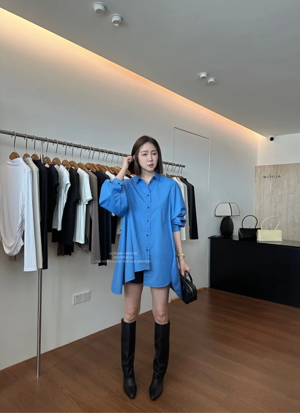 widelia秋季新款韩版蓝色衬衫9102