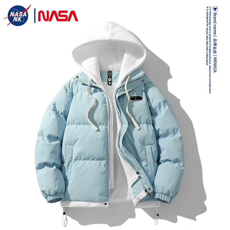 NASA联名假两件棉服外套男士冬季2023新款加绒保暖面包棉衣冬装HK