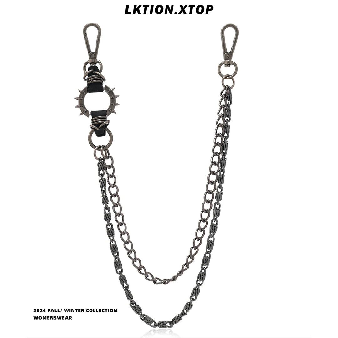 LK官方正品 痞帅新品潮暗黑百搭尖刺朋克裤链牛仔裤配饰个性嘻哈