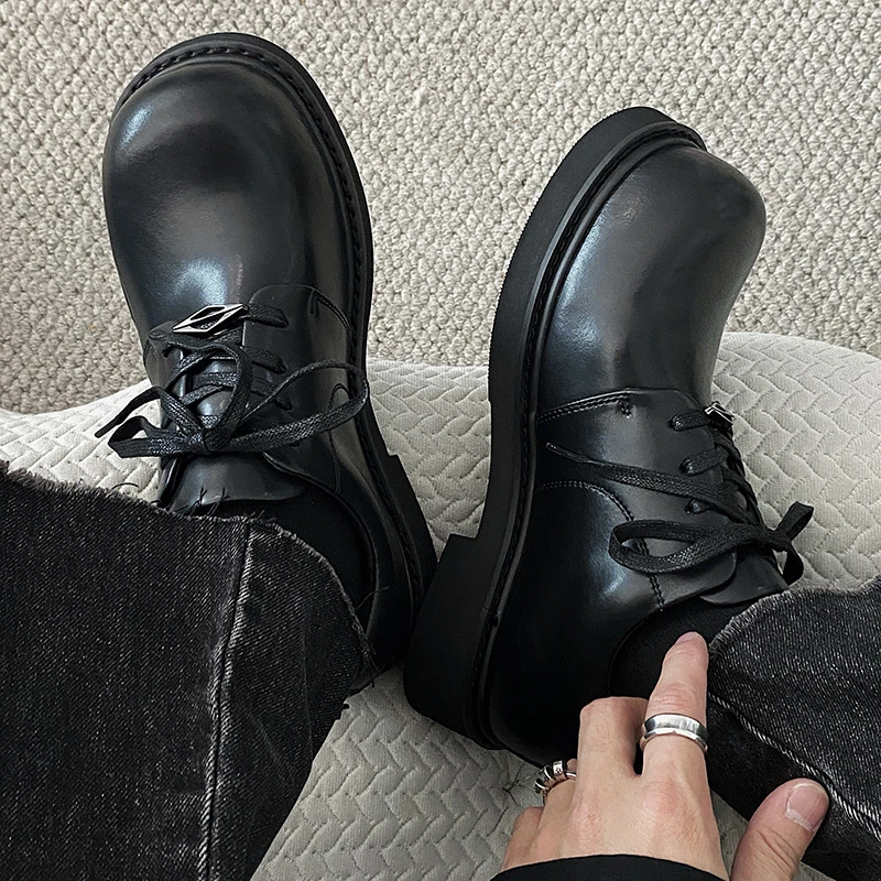 LKTION小众厚底美式休闲德比鞋男增高复古大头鞋高街ins通勤皮鞋