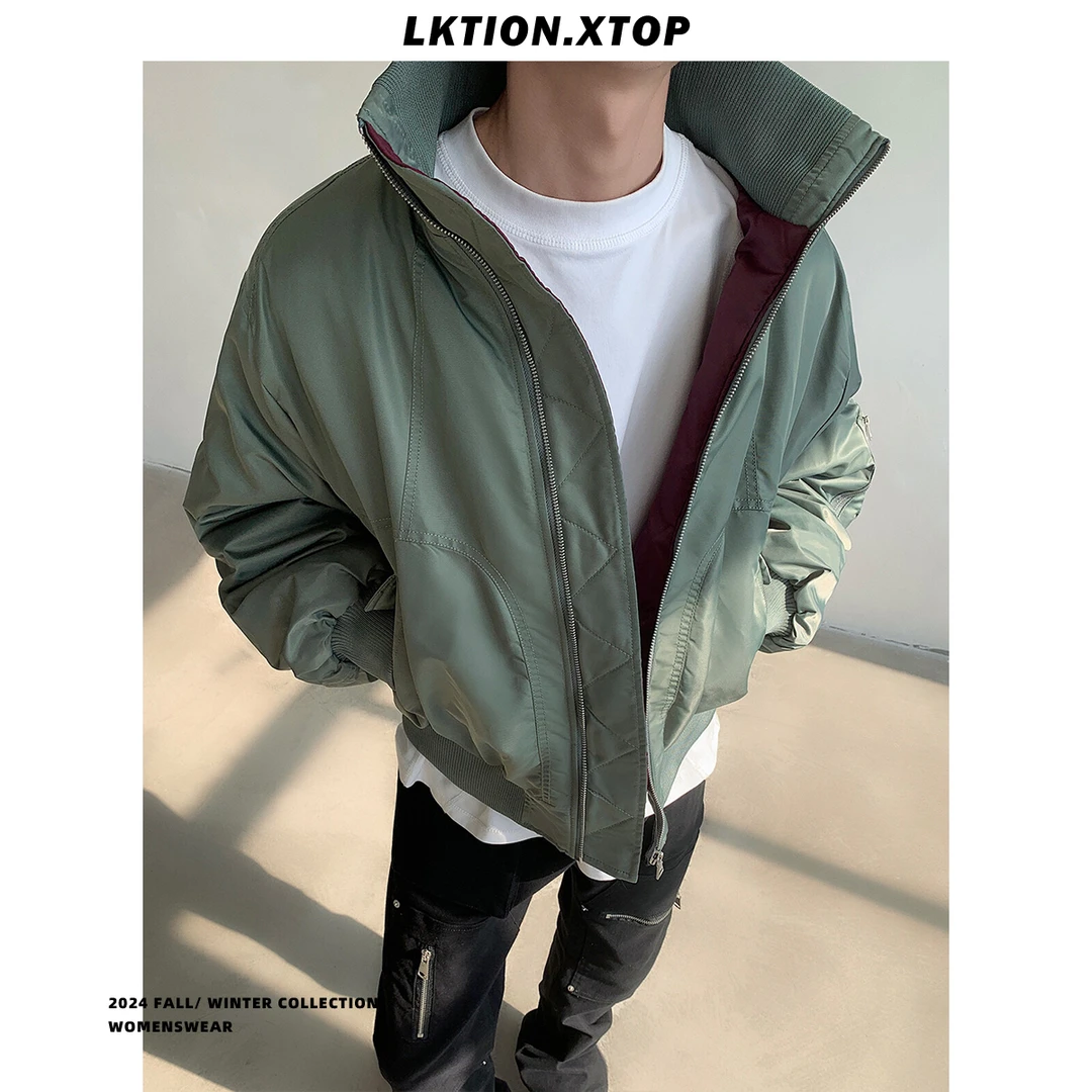 LK正品 痞帅潮新品美式高街宽松短款飞行棉服夹克加棉外套男