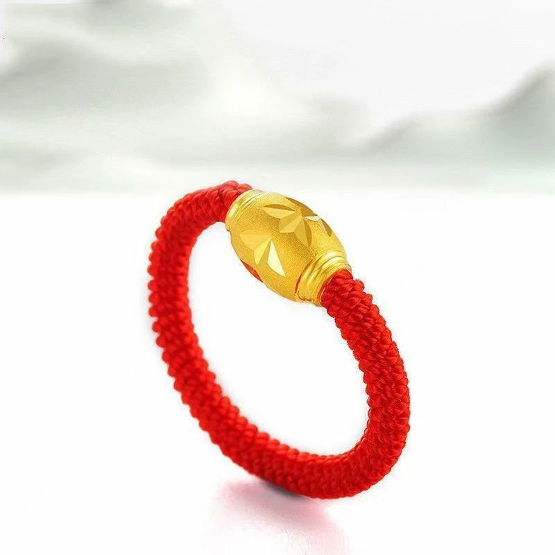R戒指 CUICAN金色红绳编织珠珠戒指R004