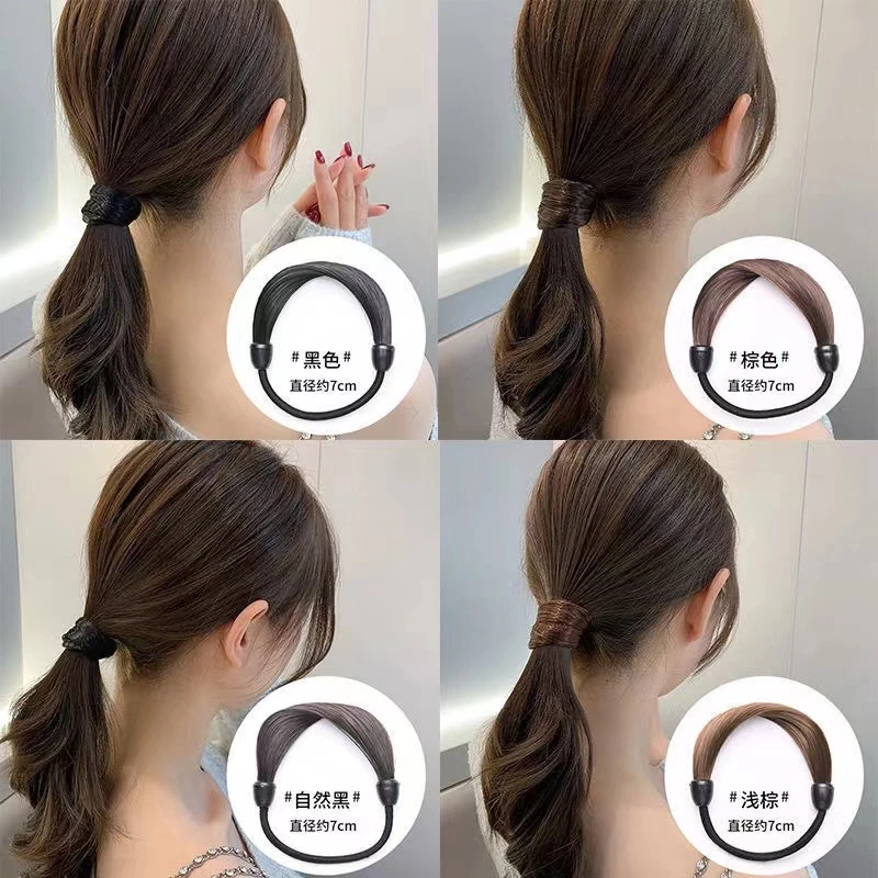 仿真发丝黑色马尾棕色蓬松扎头发简约大号自然黑黑色马尾棕色发带