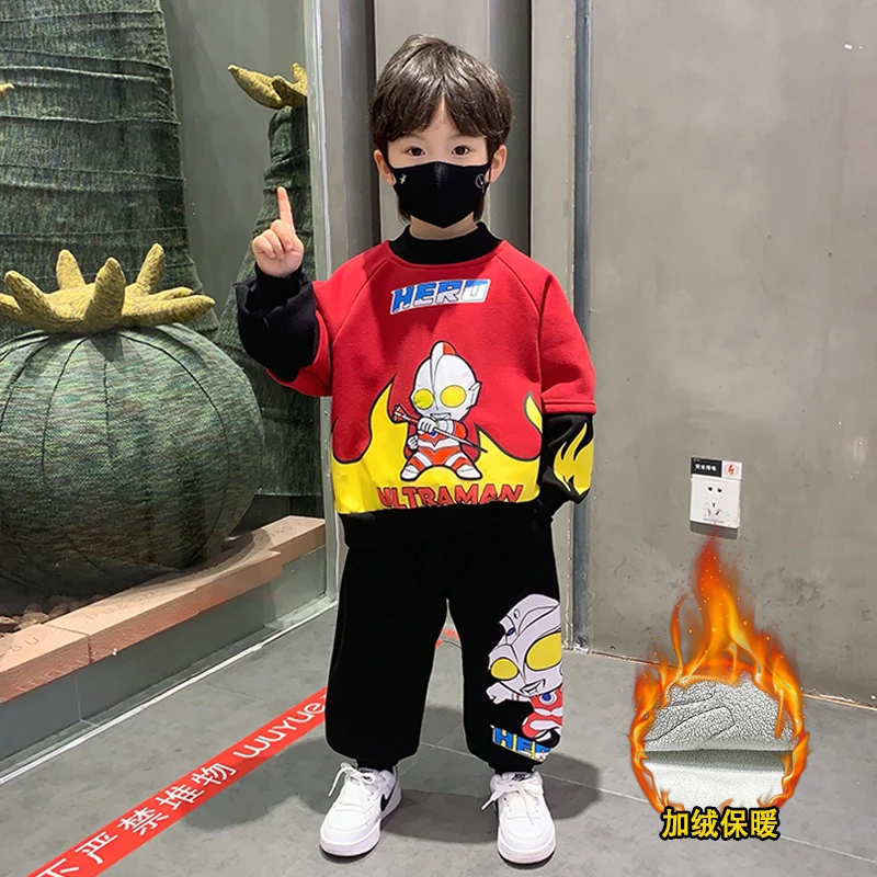 奥特曼衣服男童卫衣套装2025新款儿童童装宝宝加绒加厚秋冬两件套