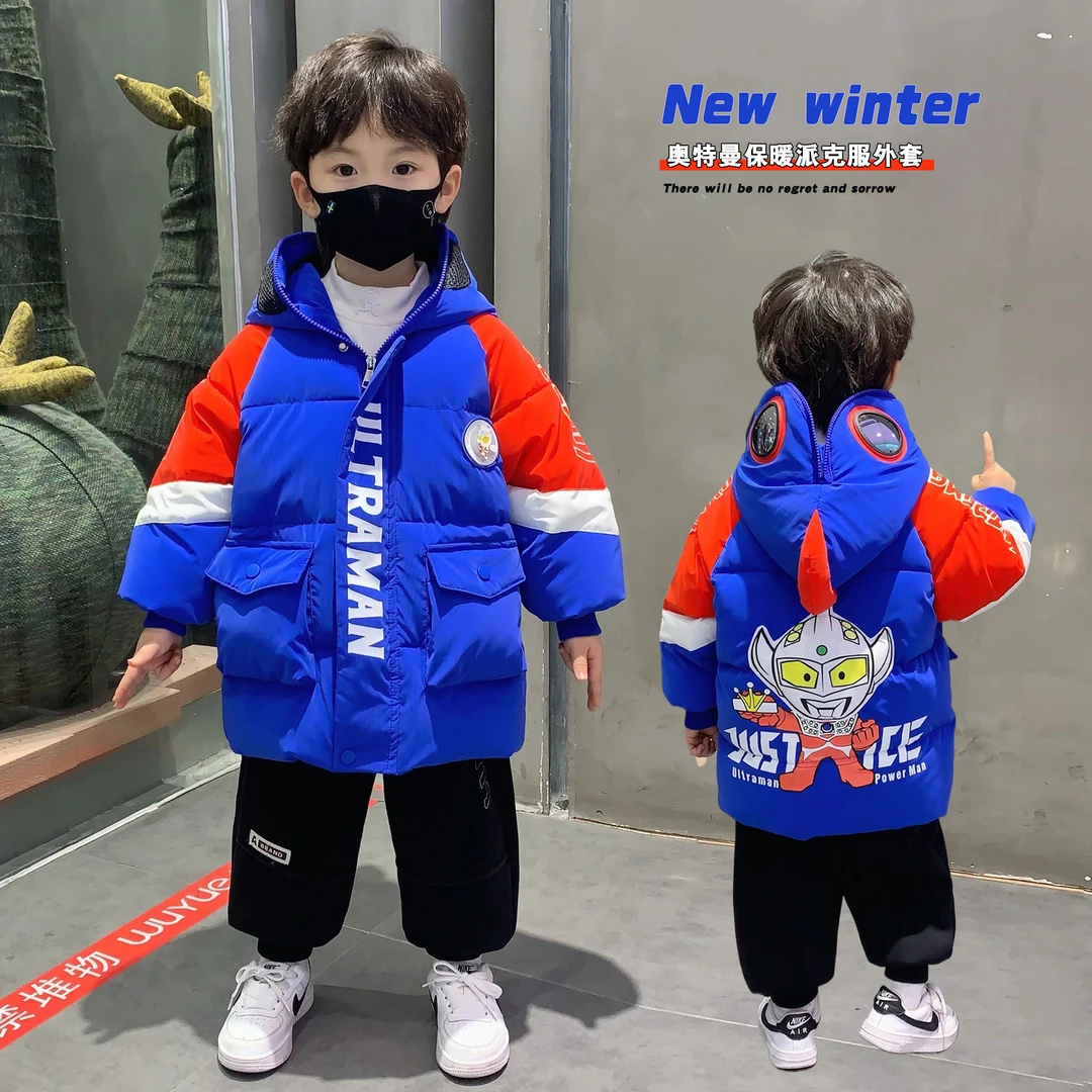 奥特曼衣服儿童冬季派克服外套2025新款男童加绒加厚帅气棉衣冬装