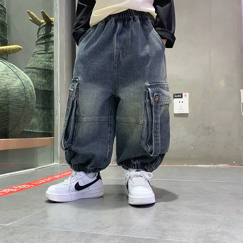 儿童牛仔裤秋装韩版男童洋气时髦裤子宝宝帅气春秋装男孩时尚长裤