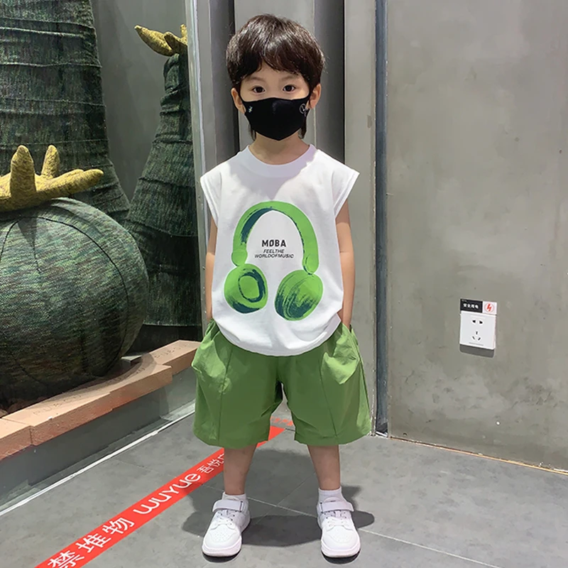 男童背心套装夏季薄款透气衣服2025宝宝儿童装夏天男孩无袖两件套