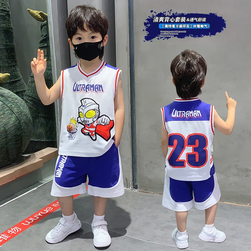 奥特曼男童夏装2025新款痞帅儿童背心套装夏季男孩洋气无袖篮球服