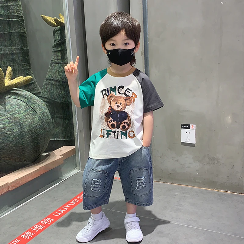 男童炸街t恤短裤套装儿童酷帅夏装2025新款洋气宝宝夏天短袖衣服