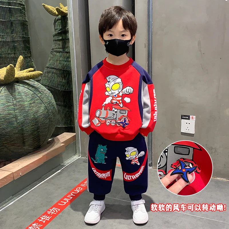 奥特曼衣服男童卫衣套装2025新款儿童时髦宝宝秋装时尚休闲两件套