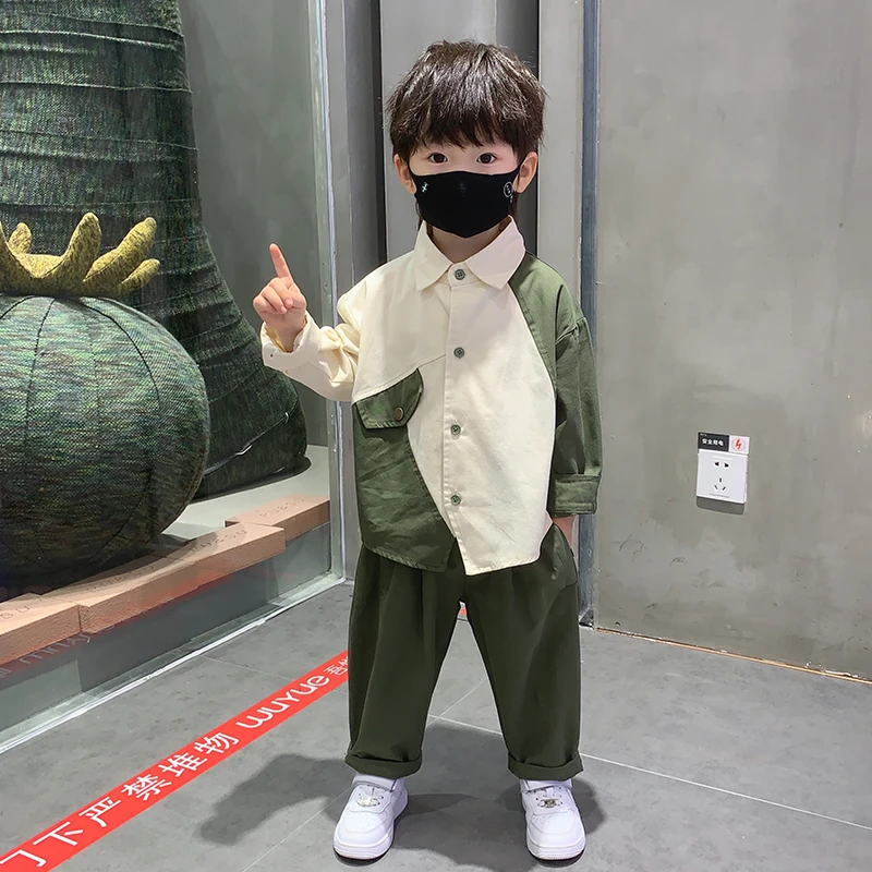 男童秋装衬衫套装25新款春秋儿童休闲衣服时尚韩版小童衬衣两件套