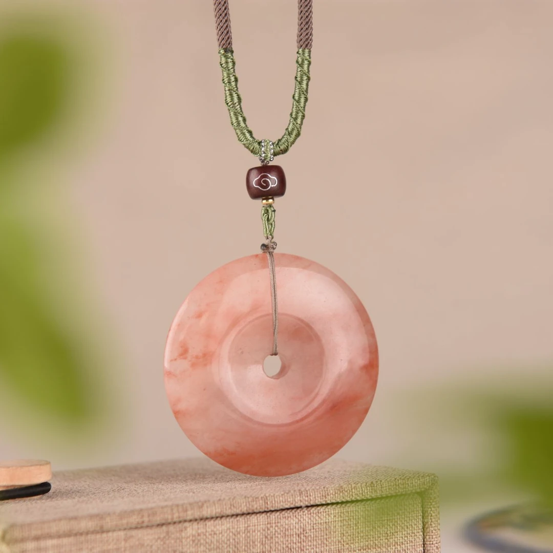 天然桃花酿大平安扣女款毛衣链少女粉挂坠百搭颈饰气质多样性发货