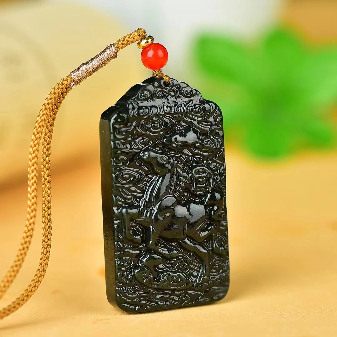 天然和田玉青玉黑青料马上有钱挂件男女生肖马挂坠精雕多样性发货