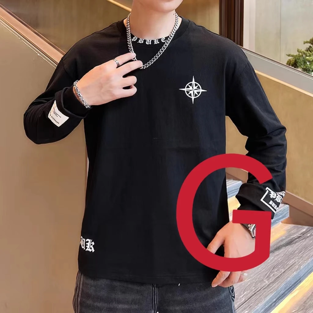 秋冬新款百搭潮流个性休闲运动圆领长袖欧货重工T恤POLO衫男G