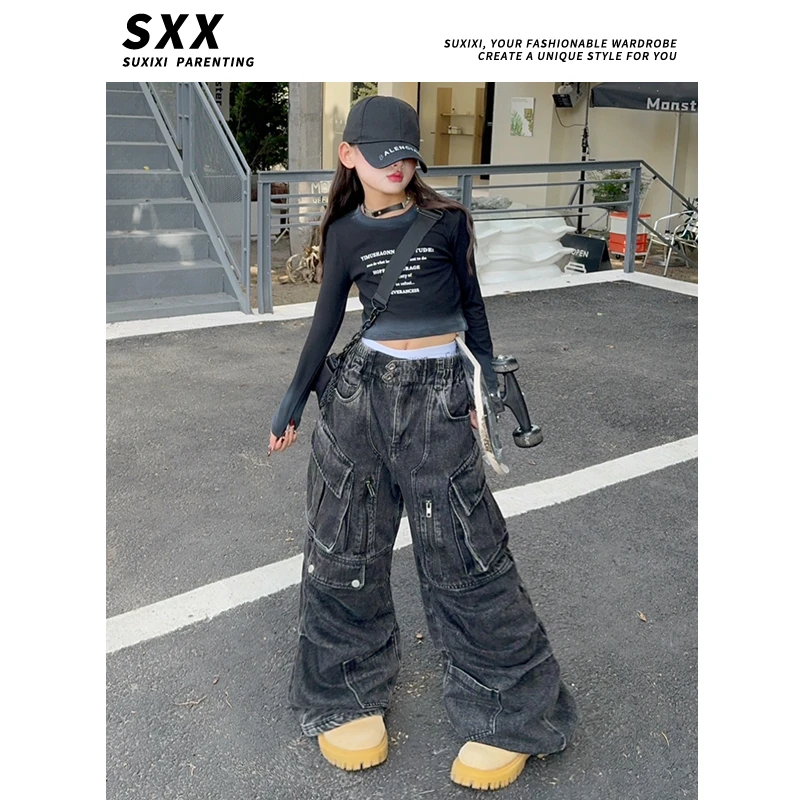 【LUCY定制】女童2024美式复古设计感高街秋季渐变字母T恤