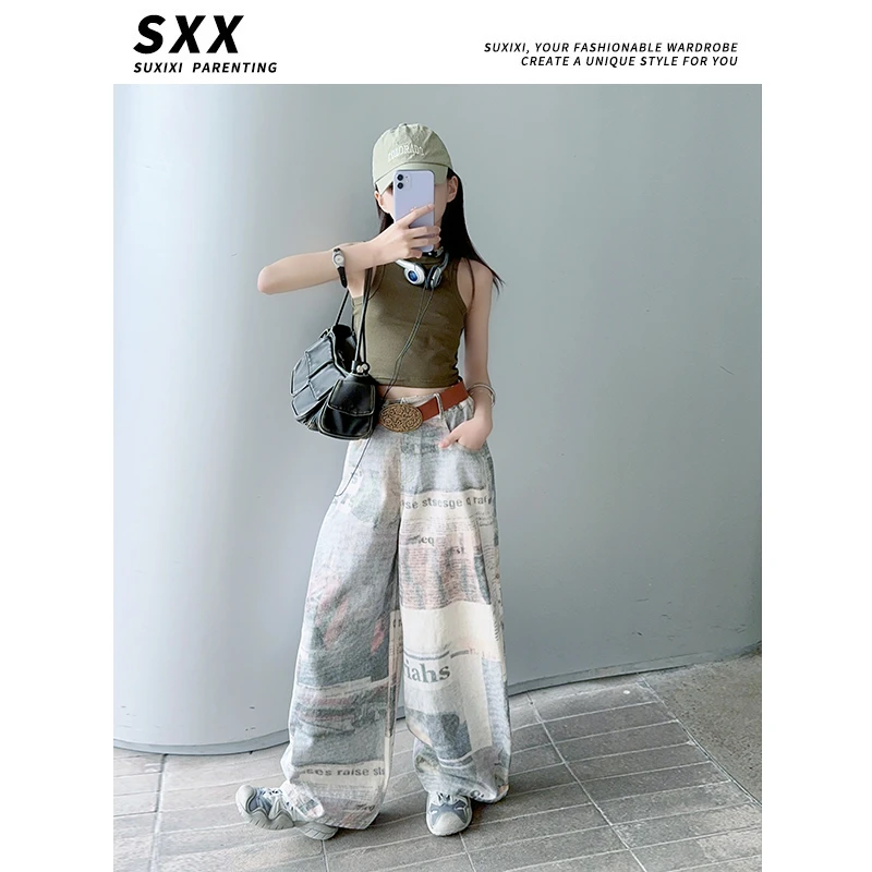 【LUCY定制】女童2024美式辣妹吊带背心外穿工装运动无袖短款背心