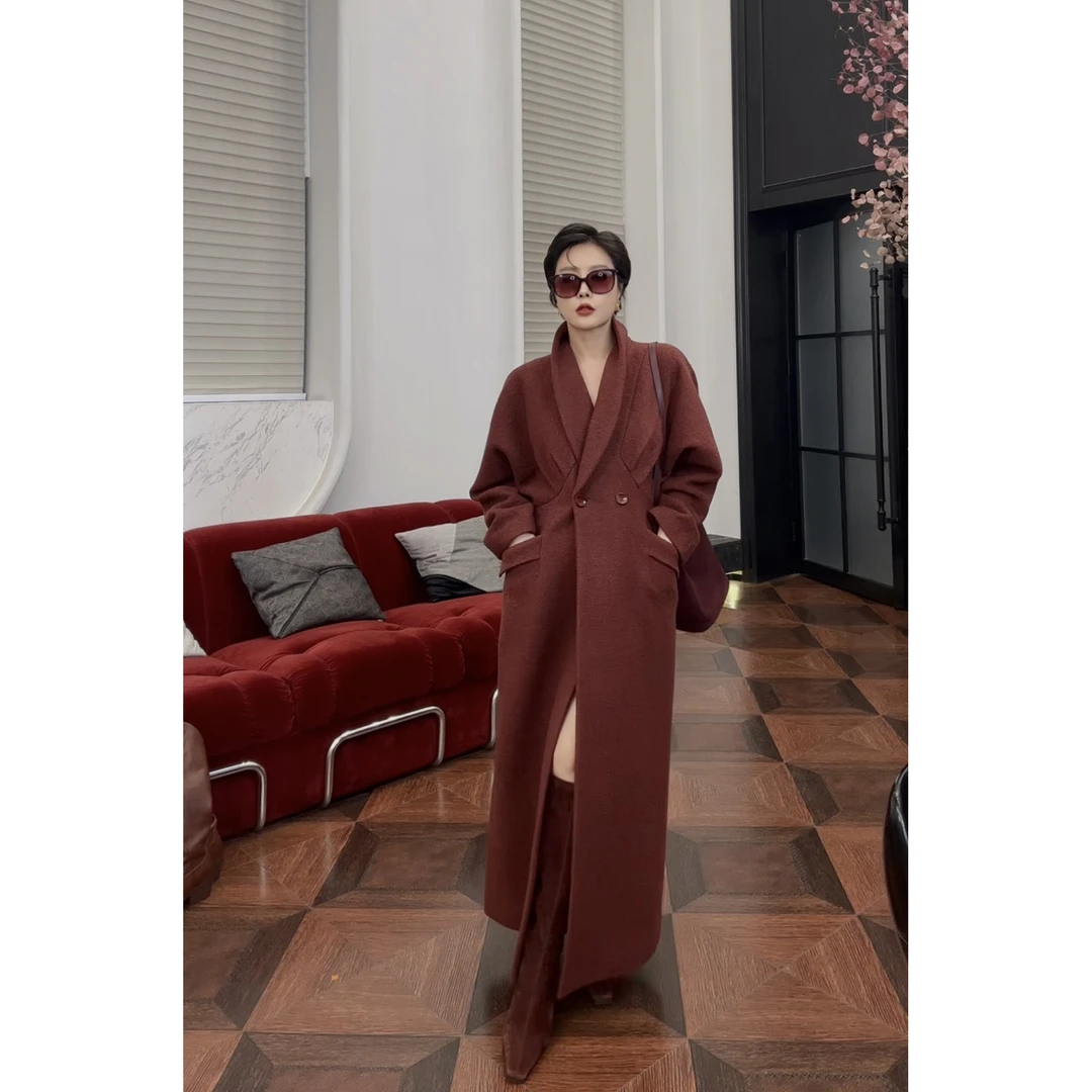 【凯歌长款】画报般的时髦 24冬新款拱肩复古翻领长款H型全羊毛大衣