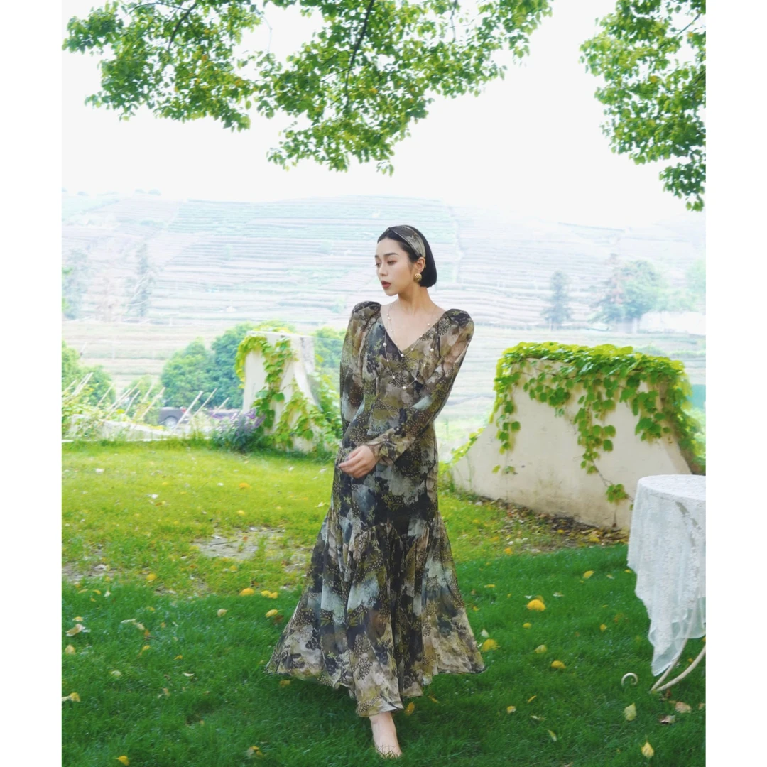 【绿野仙踪】超仙灵动飘逸夏季新品艺术印花礼服长裙海岛度假长裙