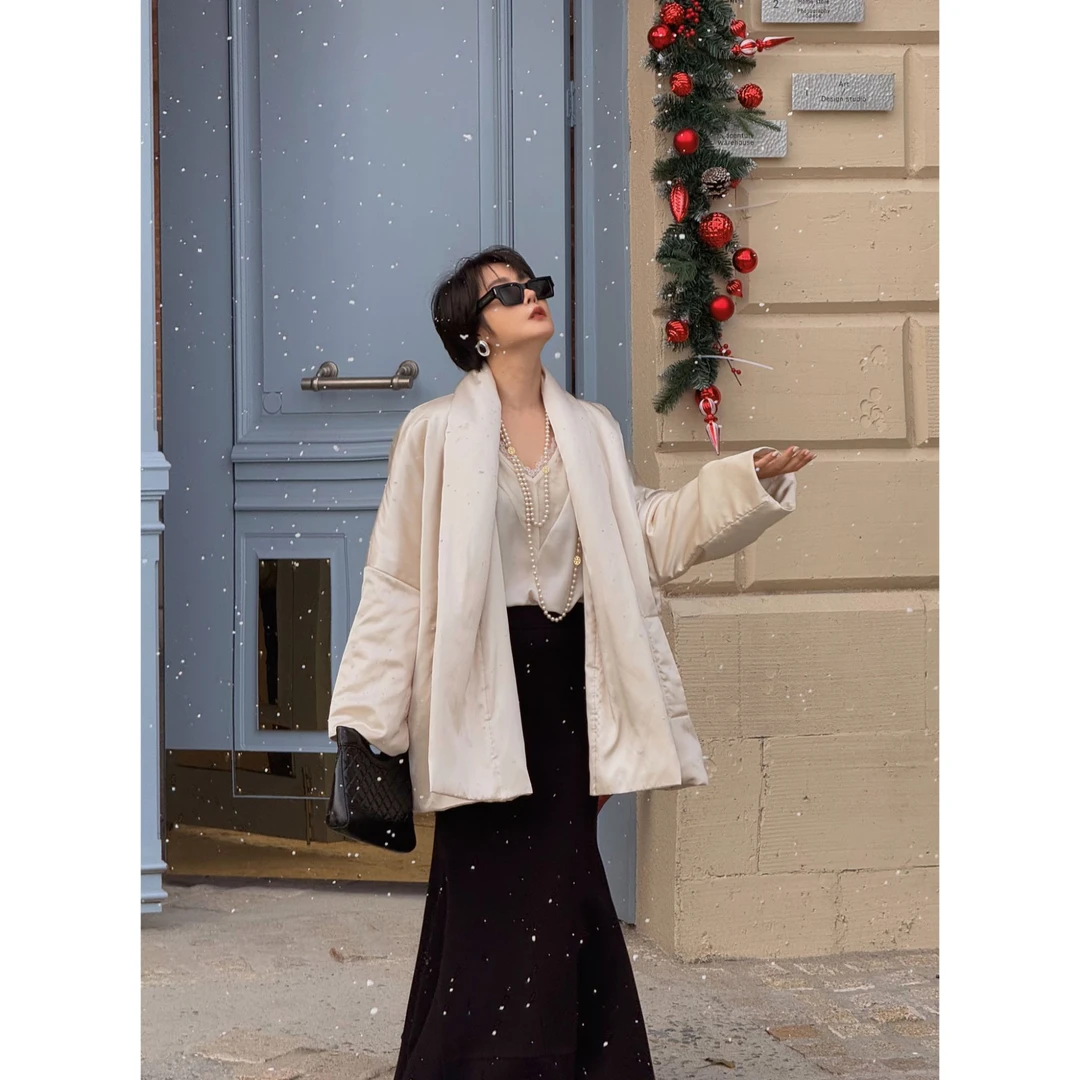 【恰好时光】超美慵懒廓形 桑蚕丝全羊毛棉斗蓬中长款外套