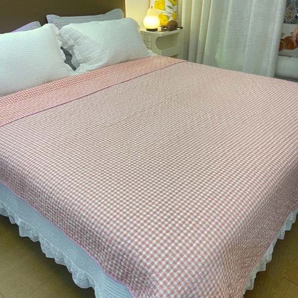 双面斜纹棉200*220韩式清新床盖四季可用透气可铺可盖