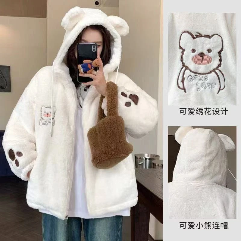 秋冬棉服毛毛外套网红款保暖加厚甜美韩版冬季休闲连帽宽松学生