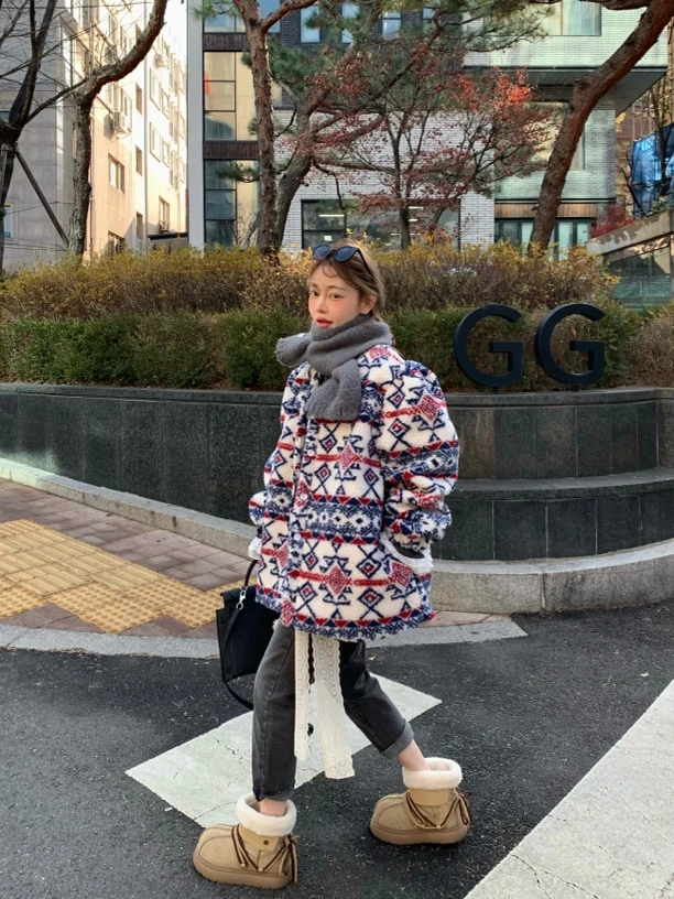 【N退no换花甜拼贴】韩国羔羔绒夹棉外