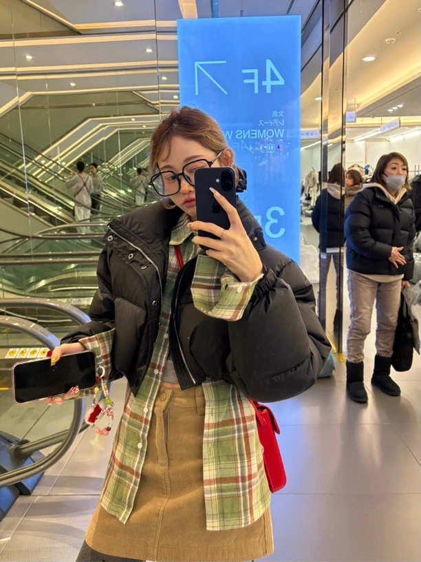 【松霜拼图】韩国百搭格子衬衫➕系带蝴蝶背心➕蕾丝贴目标条绒半裙