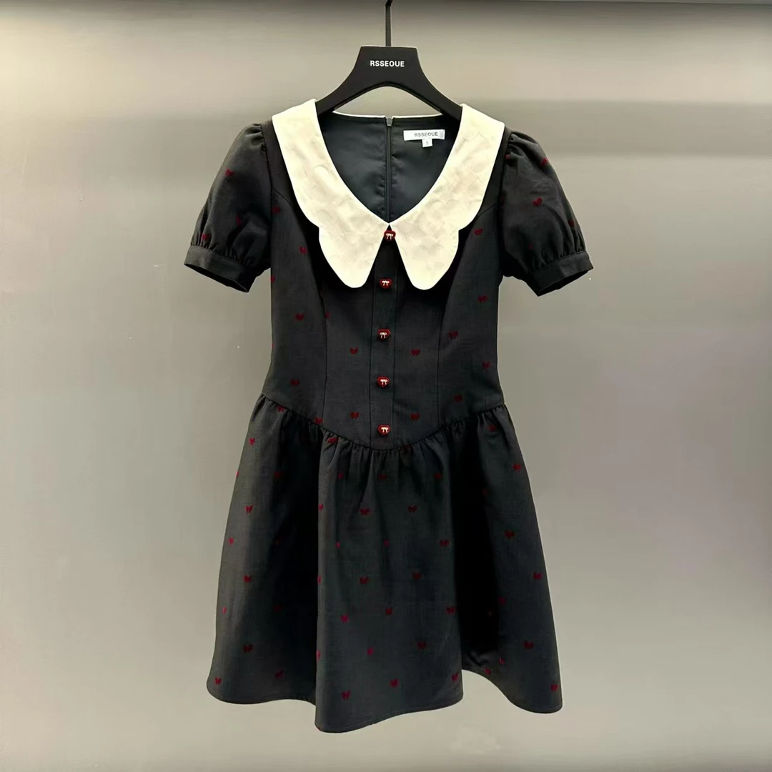 甜美娃娃领泡泡袖连衣裙子夏季女新款小个子收腰洋气公主裙L9412