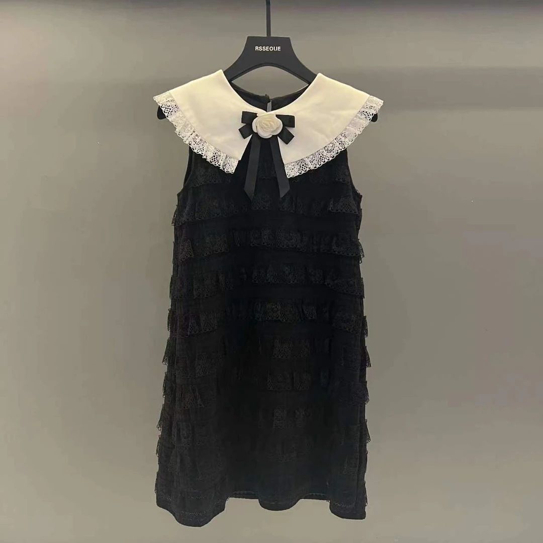 网红同款2025夏季新款小香风花朵别针蕾丝披肩领多层