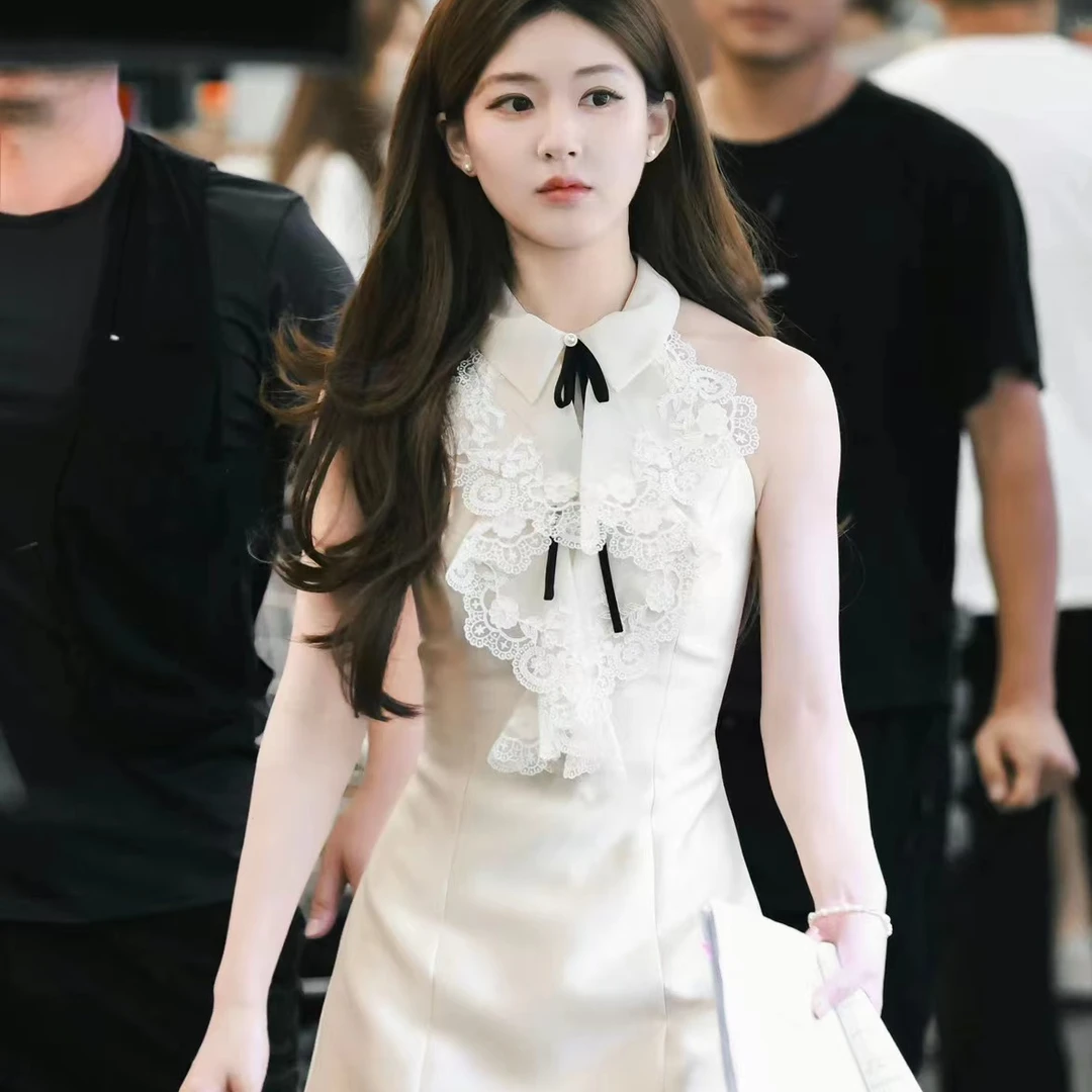 法式撞色娃娃领无袖连衣裙女夏季甜美短裙显瘦收腰a字裙子L9382