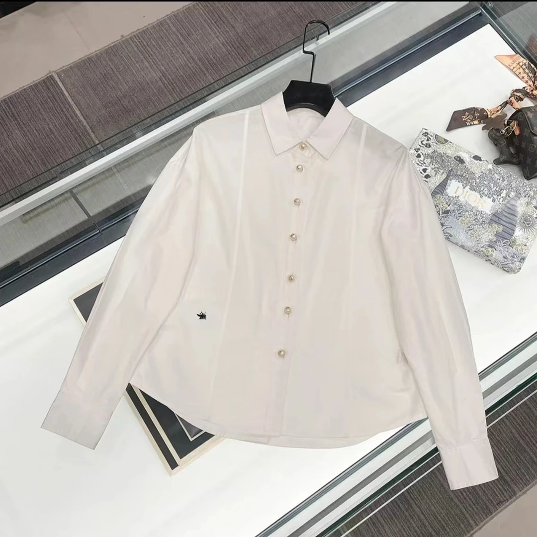 潮牌衬衫衬衣新品法式名媛少女减龄刺绣修身翻领上衣女C9306